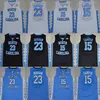 NCAA North Carolina Tar Heels 15 Carter 23 Michael College أزرق أبيض رخيص أسود قمصان كرة السلة مخيط قمصان جيرسي