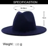 Trendy Navy Blue RoyalBlue Patchwork Faux Wool Fedora Hats Women Män kände vintage Panama Jazz Cap med Belt Buckle193f