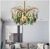 Hängsmycke Lampor Blåljus Moderna ljuskronor Luxury Agate Suspension Light E14 Kreativ Restaurang Tak Hängande Belysning Hem Dekoration Fixture