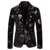 Mens Hipster Black Gold Rose Floral Bronzing Blazer Jacket Nightclub Men Suit Jacket Wedding Stage Singer Prom Slim Fit Blazers240k