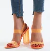 Plus Size 35 To 40 41 42 Orange Purple PVC Clear Heels Women Chunky Heel Slipper Sandals