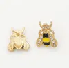 Antique Crystal Insect Bee Stud Gold Plated Cute Colored Glaze Rhinestone Earrings Studs for Women Girls Party Ear Jewelry Korean Style