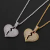 Iced out Rode olie Hart Ketting Hanger Met 4mm Tennisketting Goud Zilver Kleur Charms Ketting Jewelry215N