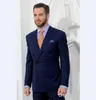 Nouveau Mode Marine Bleu Marié Tuxedos Excellent Double Boutonnage Garçons D'honneur Blazer Hommes Formelle Dîner Costume De Bal (Veste + Pantalon + Cravate) 1080