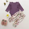 Mikrdoo الوليد الرضع طفلة الخريف نمط مجموعة ملابس كم طويل رومبير أعلى + الأزهار طباعة بانت 2PCS الزي