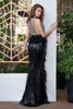 Cristallini 2019 Prom Dresses Sexy Deep V Neck High Side Split Sequins Feather Mermaid Evening Gowns Floor Length Special Ocn Dress