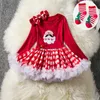Bebê recém-nascido meninas traje de natal tutu vestido meu primeiro natal roupas do bebê conjunto bandana meias de natal recém nascido roupas do bebê y187381982