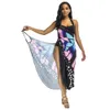 Sexy Backless Women Summer Dress Printed V-neck Spaghetti Strap Women Mid-Calf Cover Ups Beach Dresses Vestidos 2019