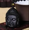 Ossidiana nera naturale intagliata testa di Buddha Collana con ciondolo amuleto fortunato Donna Uomo Pendenti Gioielli Regalo di guarigione