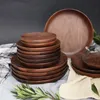 Kitchen Storage & Organization Japanese Round Solid Wood Plate Fruit Dishes Wooden Saucer Tray Dinner Breakfast Tableware Utensils1