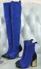 Hot Sale-Fashion Knee Boots Kvinnor Elastiska Rough Med High Heeled Boots Kvinnakedja Fight Färg Matte Casual Kvinnor Stövlar