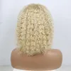 Loira Kinky Curly 13 * 6 Rendas dianteiro Peruca 613 Tipo transparente Curto Bob Perucas Brazilian Hair para mulher