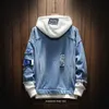 Męskie kurtki męskie z kapturem Denim jasnoniebieskie płaszcze z dziurami wiosenne męskie luźne dżinsy hip-hopowe rozmiar 3XL1