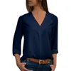 Beyaz Bluz Uzun Kollu Şifon Bluz Çift V yaka Kadınlar Tops ve Bluzlar Katı Büro Gömlek Lady Bluz Gömlek blusas Camisa