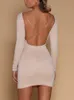 2018 automne Sexy femmes moulante dos nu fête Cocktail mince courte Mini robe mode à manches longues gaine blanc Mini robes