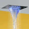 Black Bathroom Shower Head 110V~220V Alternating Current Colorful LED Bathroom Top Rain And Waterfall Shower Mixer Set