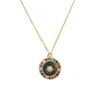 Latest chic gold coin pendant necklace for women ladies carve opal sun flower with rainbow CZ elegance nice jewelry party gifts