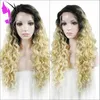 Ombre Blonde Lijmloze Kant Front Simulatie Menselijk Haar Pruiken Braziliaanse Diepe Wave Pruiken 13x4 Kant Pruik Blond Haar Pruiken 150%