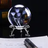 60mm 3d laserjord fyra bladklöver graverade ros kristallkula miniatyrblomma globe glas sphere hem dekoration prydnad