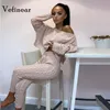 Vefinear Nouveaux crops à manches longues et legging Two Piece Sweater Automne Streetwear Streetwear tricot Femmes chaudes Suit xl