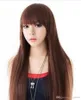 WIG livraison gratuite femmes brun clair longs cheveux raides pleine frange fil mode perruques perruque-A