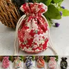 New Cherry blossoms Round Bottom Cloth Bag Chinese Cotton Linen Drawstring Pouch Small Jewelry Gift Bag Reusable Packaging Bags 1pcs