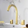 Handle dupla Três buracos generalizada Latão bacia banheiro torneira Deck Montado fria e água quente Mixer TAP Gold / Rose Gold / Preto