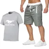 Мужчина с короткими рукавами мустанга-логотип летняя мужская футболка хараджуку футболка высококачественная хлопчатобумажные шорты для хлопковых рубашек 2 шт.
