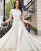 Vestidos de noiva elegantes de linha de linha de mangas compridas macacões de renda 2023 Apliques de chiffon Rúsolas de vidra