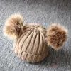 Çocuklar Yün Örgü Şapka Çift Kürk Ponpon Cap Bebek Kış Sıcak Hat Yenidoğan Bere Bebek Yürüyor Kid Crochet Beanie Cap
