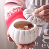 Bol à soupe à la citrouille en porcelaine blanche avec couvercle Pot à ragoût peint en or servant une soupière pour la récolte d'automne Fête d'automne Dîner de Thanksgiving