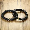 Tibet Buddhist Mantra Mens Stone Bracelet Black Color Carnelian Lave Beads Male Wristbands Elastic Prayer Pulseira Masculina