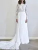 Ny spets golvlängd Långärmad Court Hall Bröllopsklänningar Vintage Boho Bridal Gowns Vestidos de Noiva