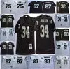 빈티지 NCAA 오클랜드 축구 34 Bo Jackson 75 Howie Long 32 Marcus Allen Jerseys 25 Fred Biletnikoff Lester Hayes Casper 저지 블랙 화이트