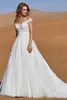 CocoMelody 2019 Wedding Dresses Off Shoulder Lace Appliques Bohemian Bridal Gowns Backless Sweep Train A-Line Wedding Dress robe de mariée