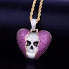 Red Heart Skull Pendant With Tennis Chain Gold Silver Color Cubic Zircon Men's Hip hop Necklace Jewelry For Fashion