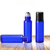 5 ml blaue Roll-on-Glasflaschen, 1 6-Unzen-Glasrollerflasche, Flasche für ätherisches Öl mit Stahl-Metallkugel, schwarzer Deckel, 2160 Stück