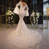 Zobacz Koronkowe Suknie Ślubne Sheer Neck Juliet Długi Rękaw Syrenka Sukienka Bridal Dubaj Afryki Sexy Back Buttons Robe de Mariee