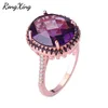 RongXing Grandi anelli ovali in zircone di cristallo viola per le donne Anello di fidanzamento in pietra nera riempita in oro rosa di moda vintage Regalo per la madre