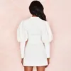 Sck escritório lady v-pescoço engrossar mini vestido 2020 elegante branco de manga comprida rua festa casual slim bodycon dress mujer
