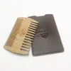 MOQ 50PCS Hair Beard Comb Customized LOGO for Amazon Green Sandal Wood Dual Sides Fine & Coarse Men Combs With PU Leather Case