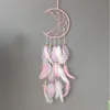 Rosa Dream Catcher Blume Mond Mini Handgemachte Handwerk Home Hängende Raumdekoration Federn Mädchen Raumdekor Dreamcatcher LED Party Dekoration