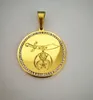 316 Rvs Shriners Gold Finish Plated Silver Masonic Freemason Shrine Hanger Scimitar Round Medal Charm Sieraden met CZ RIM