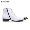 Batzuzhi Fashion Men Boots Gold Iron Toe Stivaletti in vera pelle Lace-up White Wedding Dress Boots Business botas hombre, 12