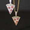 Collana con pendente a forma di torta da dessert placcata in oro 14 carati per pizza in rame CZ di alta qualità con zirconi cubici per gioielli da donna