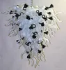 Czarno-białe lampy kwiatowe Żyrandole Włochy Handmade Dmuchanie Murano Szkło LED Art Chandelier Light for Home Hotel Halled Decor