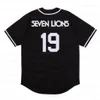 Seven Lions Baseball Jersey Singer 19 Heren Wit Zwart Gestikt Fashion versie Diamond Edition Jerseys