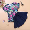 Bebé menina conjunto criança camisas sólidas saias de flor 2pcs conjunto floral meninas saia ternos verão roupas de bebê 13 designs dw5411