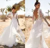 Lace V Neck Long Sleeves Wedding Dresses Sweep Train Backless Tulle Applique Plus Size Sexy Bridal Dress Wedding Gowns Custom Made