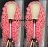 hoge kwaliteit diep krullend roze kant pruiken lange braziliaanse full lace front pruik voor vrouwen napnk peruca cabelo synthetisch haar pruik natuurlijke haarlijn